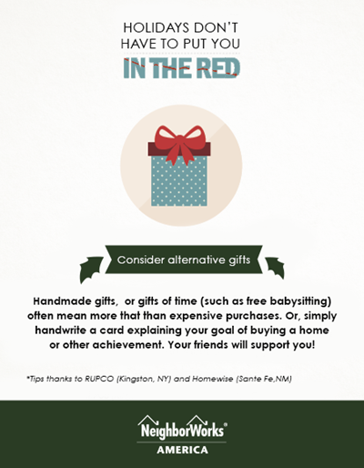 A graphic suggests using handmade gifts