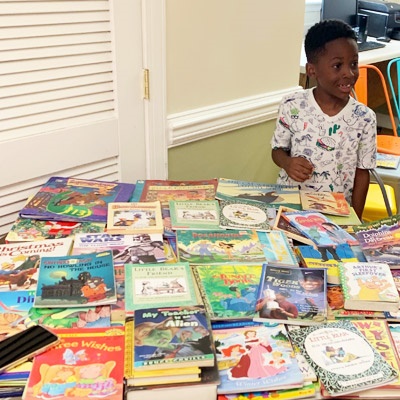 Young boy at a reading fair