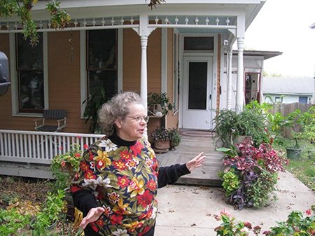 Hilly Jacklin outside her home.