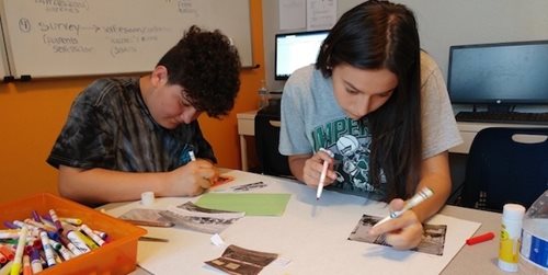 Two students study together.