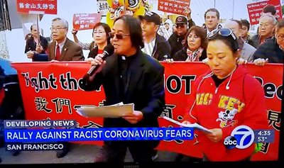 Rev. Norman Fong at a rally against racist Coronavirus fears.