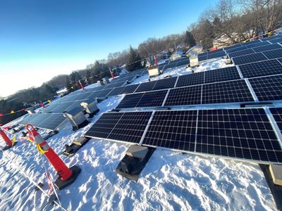 A solar array on an Aeon building.