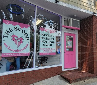 The windows of the ice cream shop