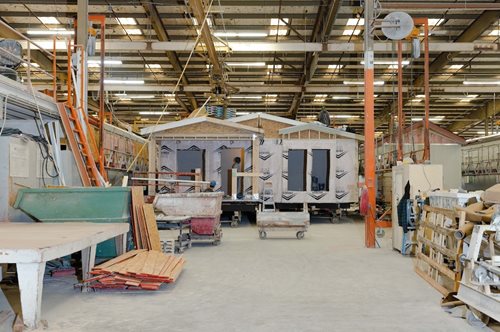 a manufactured home on the factory floor