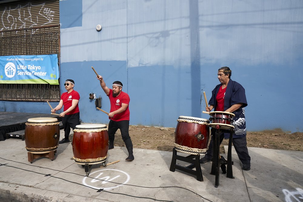 Band playing in front of Umeya Rice Factory